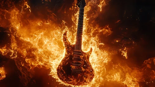 Guitar Engulfed in Dramatic Flames and Fire