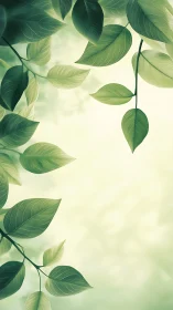 Soft green foliage border against glowing pastel sky background.