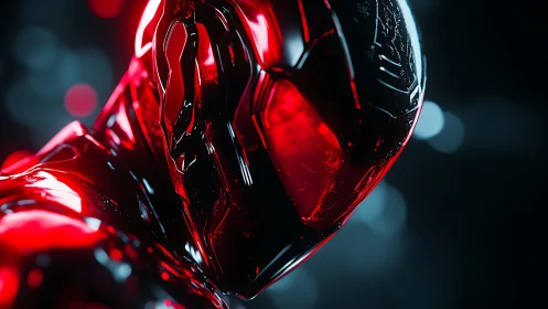 Red reflective sci fi helmet rendered with dramatic lighting