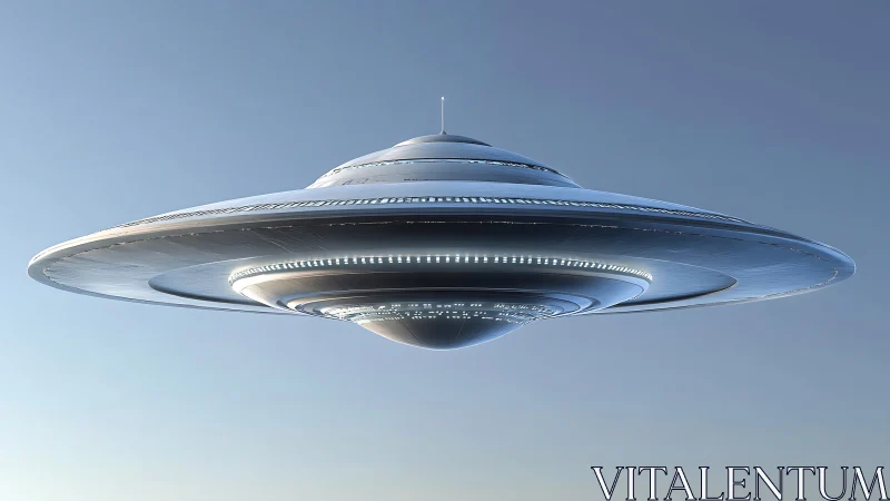 Futuristic metallic disc-shaped UFO craft with concentric hull lighting