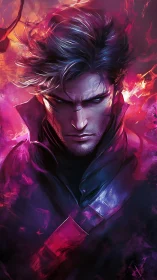 Storm-lit rogue in neon embers and midnight resolve.