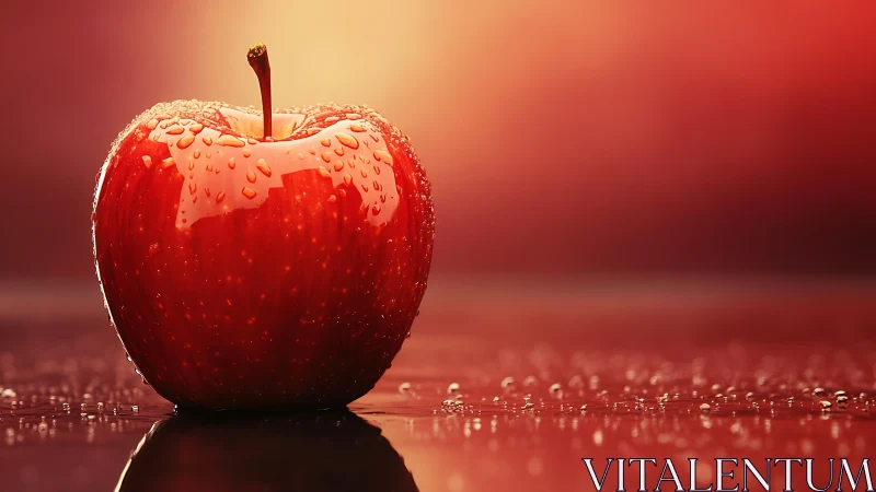 Macro-illuminated wet red apple under controlled studio lighting.