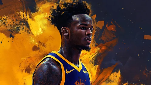 Dynamic digital portrait of basketball player in fiery motion