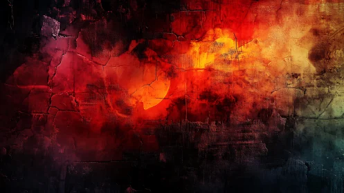 Fiery Abstract Grunge Wall Texture with Cracked Paint Effects.