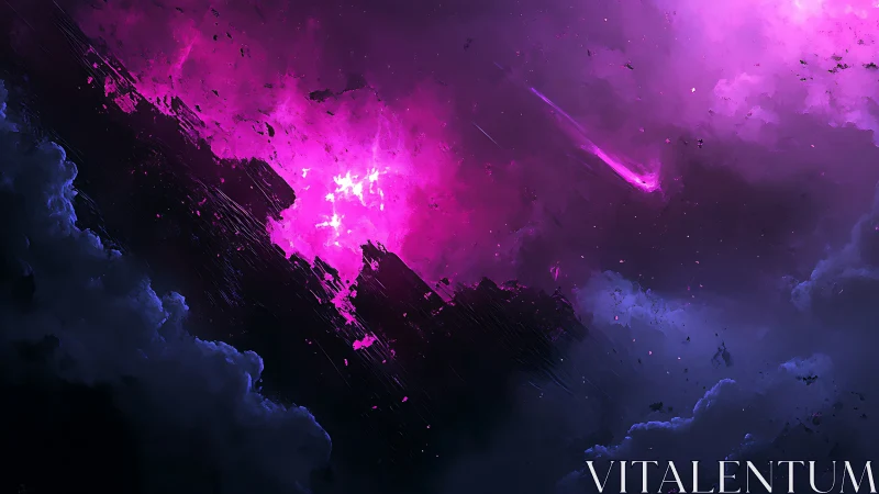 Nebula cliffs ignite under electric magenta stormfall.