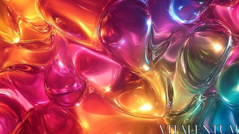 Multicolor fluid glass forms with reflective highlights.