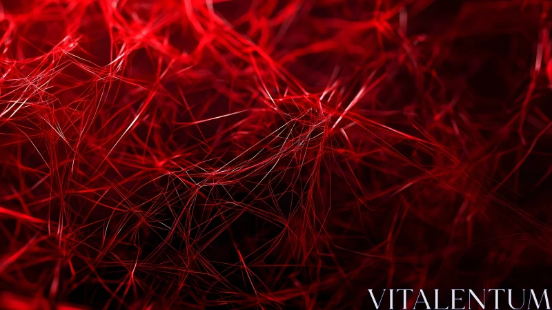 Abstract close-up of red fiber network with dramatic lighting.