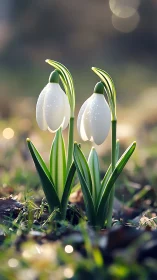 Snowdrops with Dew Drops in Early Spring Light