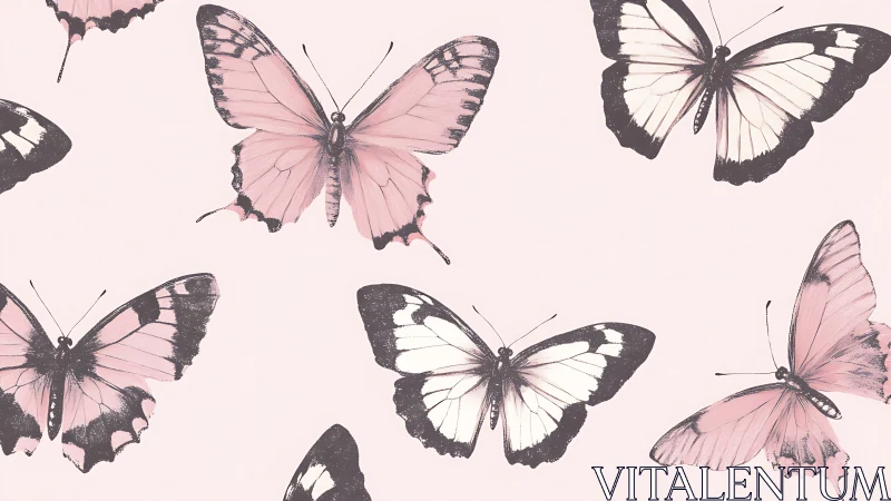 Soft pink butterfly pattern over pale minimal background.