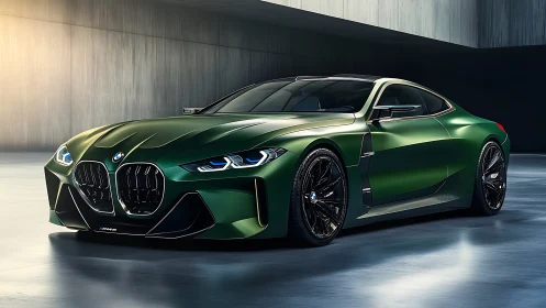 Metallic green BMW coupé with aggressive aerodynamic surfacing.