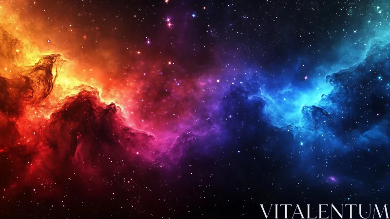 Vibrant cosmic nebula divides space into fire and ice hues