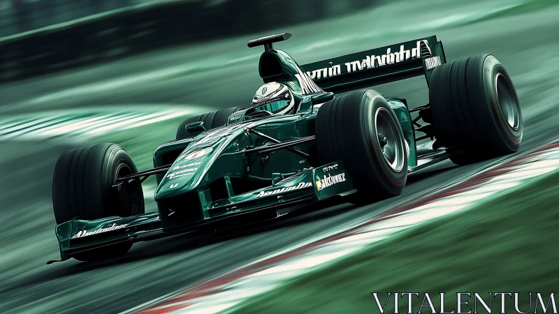 Emerald race car carving a fast, fluid line through curves.