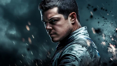 Futuristic racer portrait rendered in dramatic photoreal detail