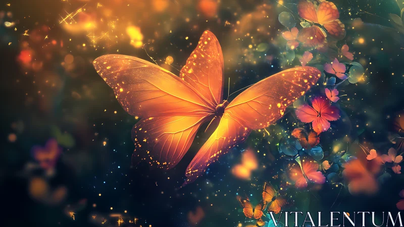 Central luminous butterfly is rendered amid diffuse color field