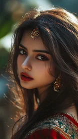 Photorealistic portrait of woman in ornate ethnic dress.