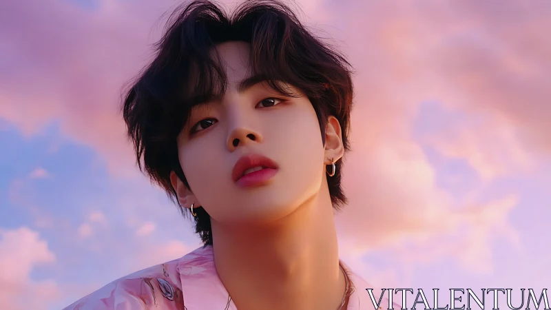 Soft sky idol tilts toward dusk in blushing pastel light