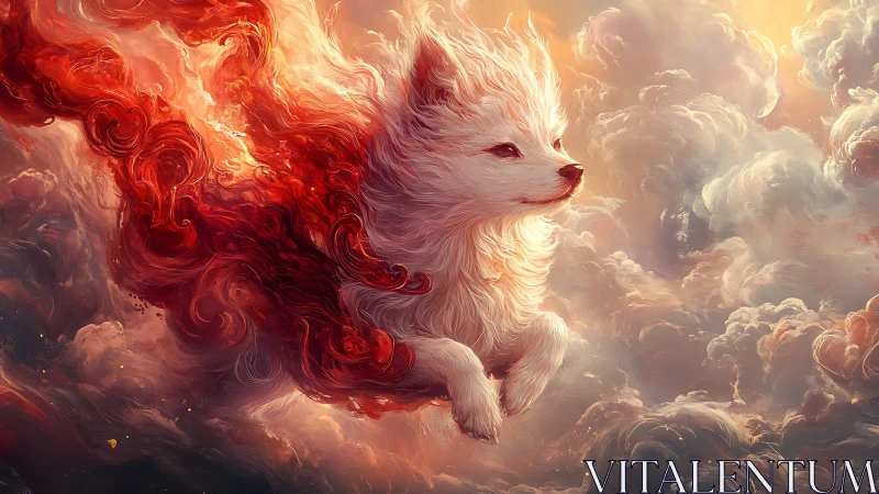 Cloudborn fox drifts through molten skies like quiet fire