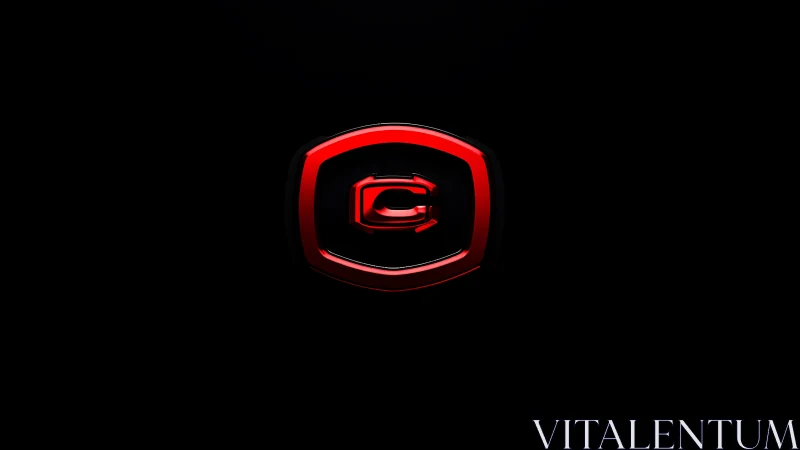 3D gloss red monogram emblem on black minimalist field.