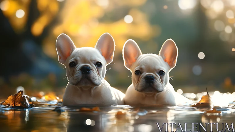 Paddle Pals: Frenchie Puppies Soaking In Golden Light.