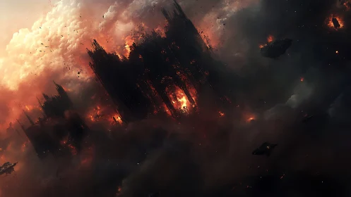 Apocalyptic City Engulfed in Cosmic Fire and Destruction.