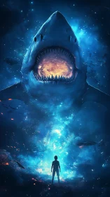 Cosmic shark roars open, daring a lone dreamer to step through