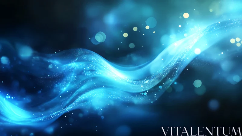 Luminescent blue energy wave rendered with layered bokeh particles