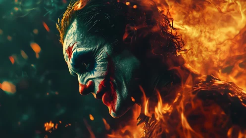 Digital painting profile portrait in infernal chiaroscuro flame.