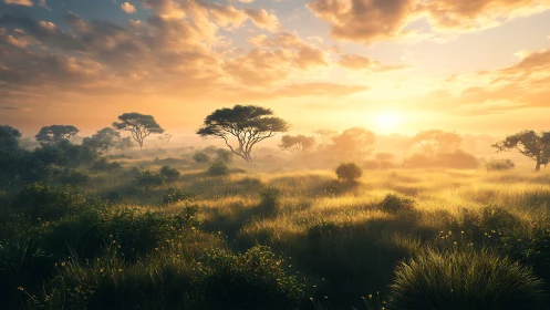 Sunlit savanna grass whispers awake beneath a glowing dawn