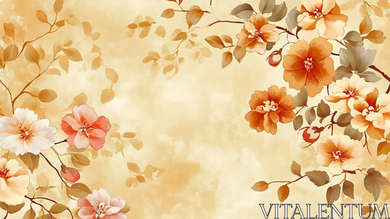 Coral Blooms Among Golden Foliage Design.