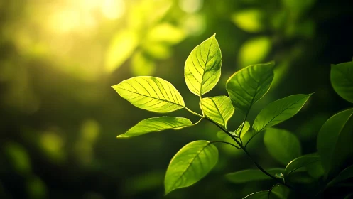 Sunlit Green Leaves in Nature, Soft Focus Botanical Photography.