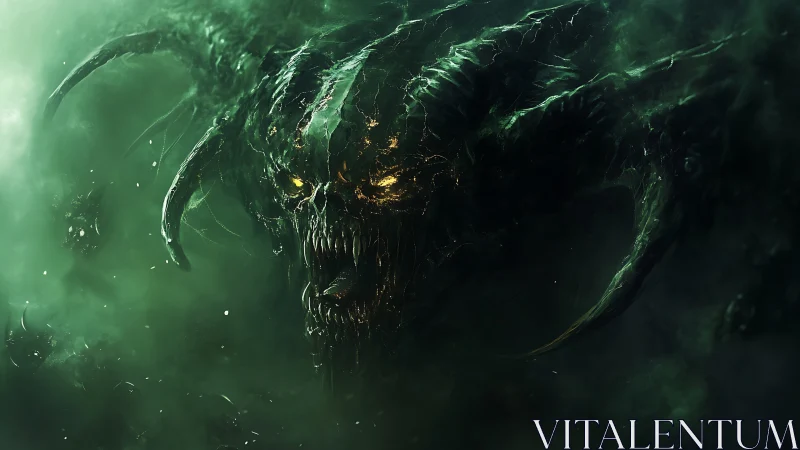 Demonic void leviathan emerges from toxic emerald mists.