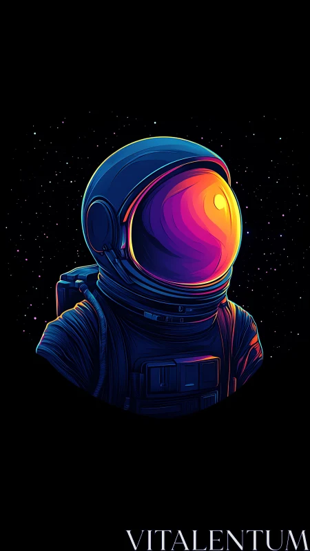 Neon astronaut portrait glows against deep star field