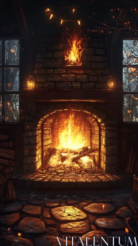 Fireplace Reverie: Where Stone Dreams in Burning Gold.