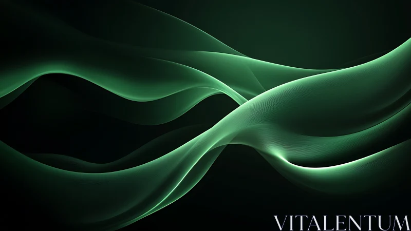 Emerald light waves in fluid motion over dark voids.