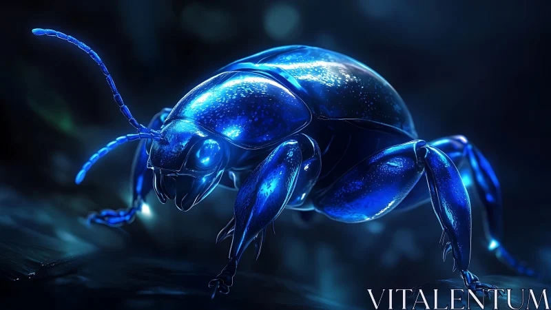 Bioluminescent cobalt beetle macro in cinematic blue light.