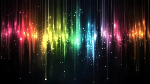 Vertical spectral light streaks over dark gradient field.