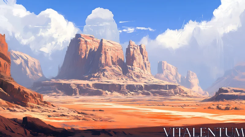 Sunlit desert mesas rise beneath towering summer clouds.