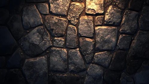 Weathered stone pavement, rustic texture with warm lighting.