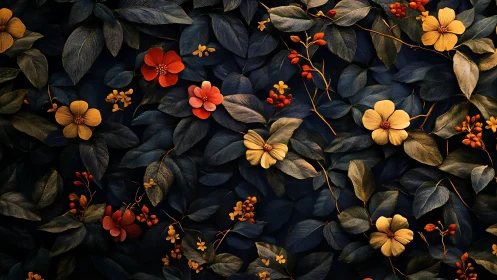 Jeweled Blooms Dance Across Obsidian Canvas with Warmth