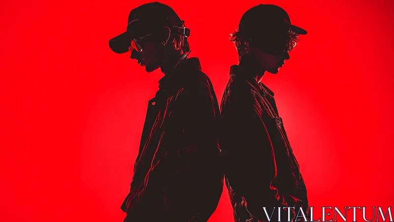 Backlit streetwear silhouettes against saturated red studio background