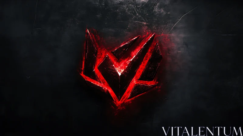 Crimson crystal emblem glowing softly in the dark.