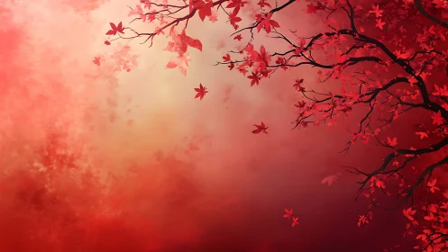 Red foliage tree branches against soft gradient background.