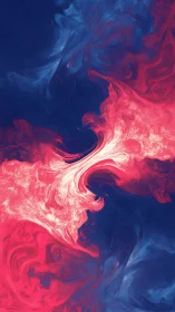 Crimson and cobalt fluid vortices converge in turbulent motion