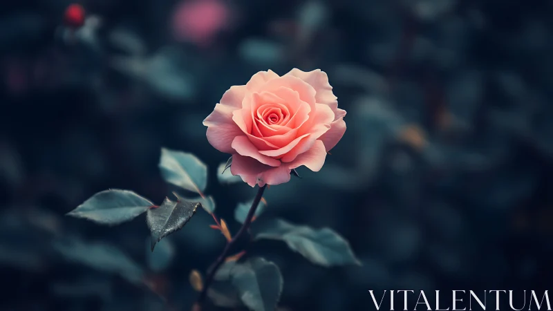 Coral Pink Rose Bloom with Selective Focus and Bokeh Background