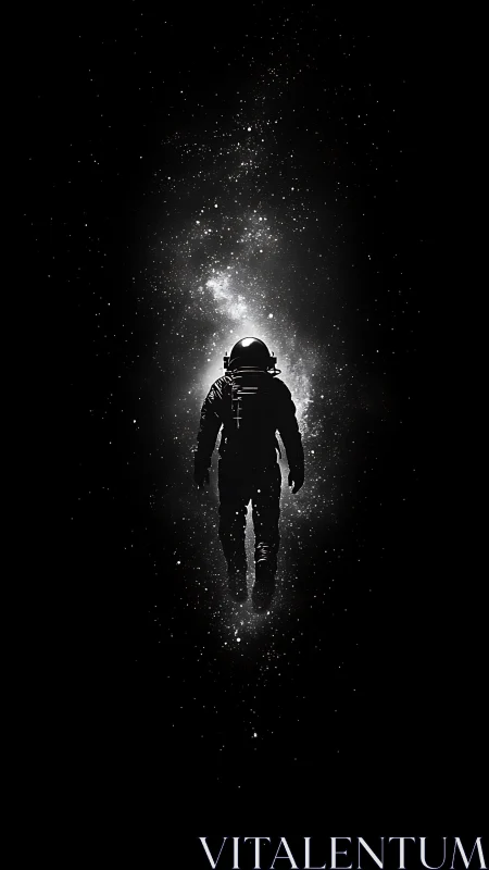 Solitary astronaut silhouette suspended against dense starfield