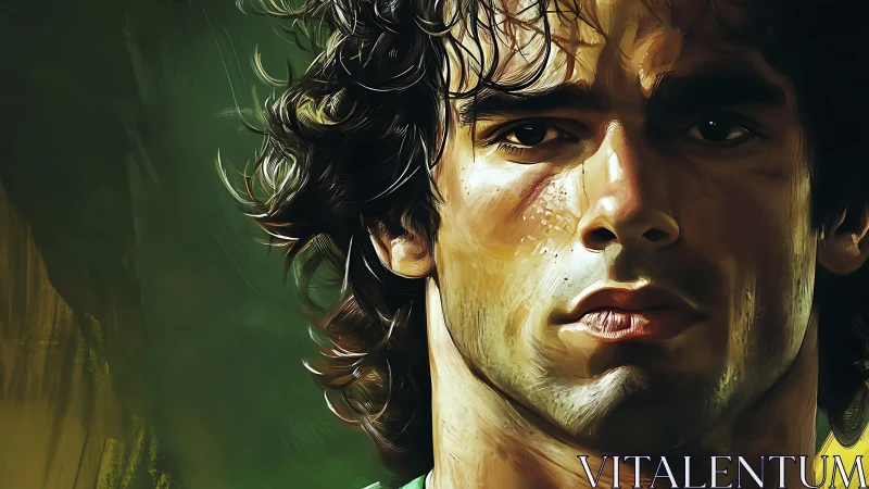 Bold portrait of determined curly haired man in warm light.