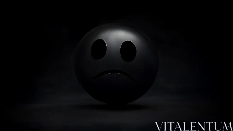 Monochrome 3D sad emoticon under dramatic low key lighting.