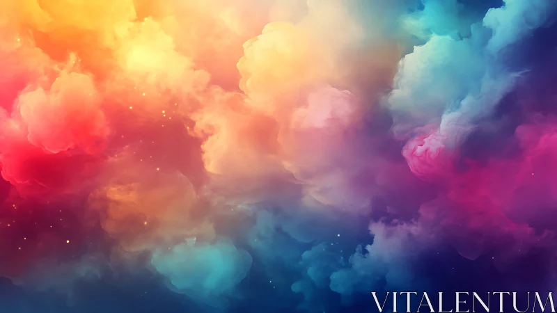 Multicolor digital clouds fill frame with soft luminous glow