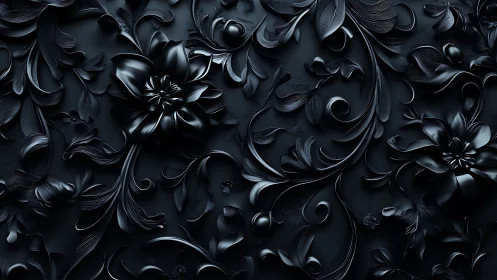 Dark floral relief pattern with glossy sculpted petals.