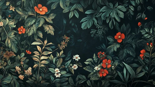 Enchanting Garden Blooms on Deep Emerald Canvas